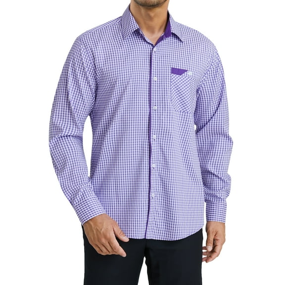 Men's Plaid Shirts Long Sleeve Button Down Shirts Regular Fit Work Shirt with Pocket Purple L