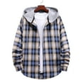 thumbnail image 1 of Men Plaid Flannel Hoodie Jacket Long Sleeve Casual Button Up Quilted Buffalo Thermal Shacket Shirt Winter Spring Lightweight Shirts Outwear Tops, 1 of 5
