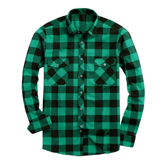 Men Plaid Flannel Shirt Long Sleeve Button Down Regular Fit Casual Checkered Heavyweight Fall Winter Jacket