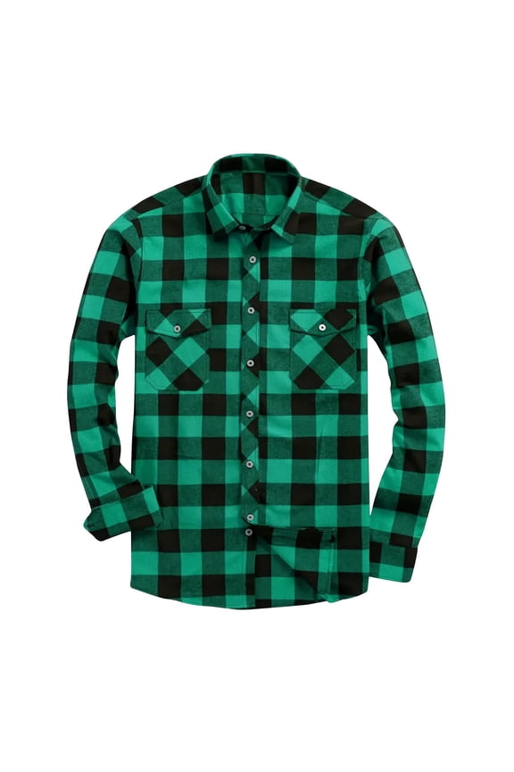 Men Plaid Flannel Shirt Long Sleeve Button Down Regular Fit Casual Checkered Heavyweight Fall Winter Jacket