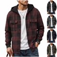 thumbnail image 1 of Men Plaid Hooded Shirt Jacket Sevevn Long Sleeve Button Up Flannel Outerwear With Chest Pockets Drawstring Hood For Daily Casual Outdoor Occasions, 1 of 9