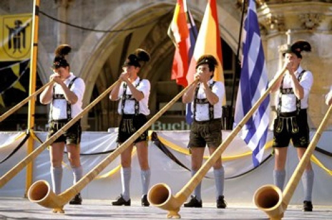Men Playing Alphorn Munich Germany Canvas Art - Bill Bachmann DanitaDelimont (27 x 18)