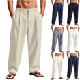 thumbnail image 1 of Men Pleated Wide‑Leg Linen Dress Pants, High Waist Loose Straight‑Cut Summer Trousers, Breathable Solid Color Casual Suit Pants, 1 of 6