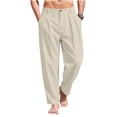 thumbnail image 1 of Men Pleated Wide‑Leg Linen Dress Pants, High Waist Loose Straight‑Cut Summer Trousers, Breathable Solid Color Casual Suit Pants, 1 of 6
