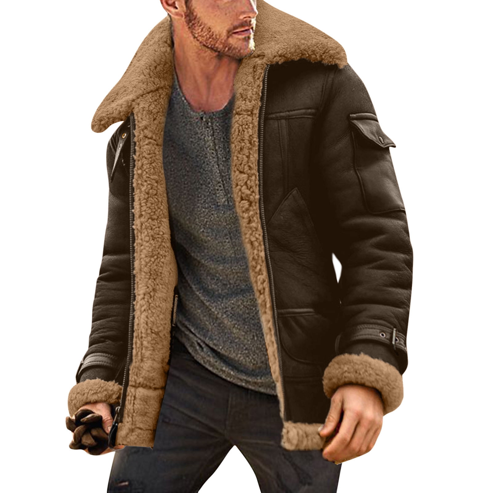 Men Plus Eiderdown Coat Size Winter Coat Lapel Collar Long Sleeve