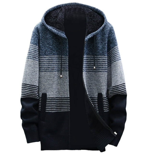 Men Plus Fleece Thick Sweater Large Size Mens Coat Hooded Cardigan With ...