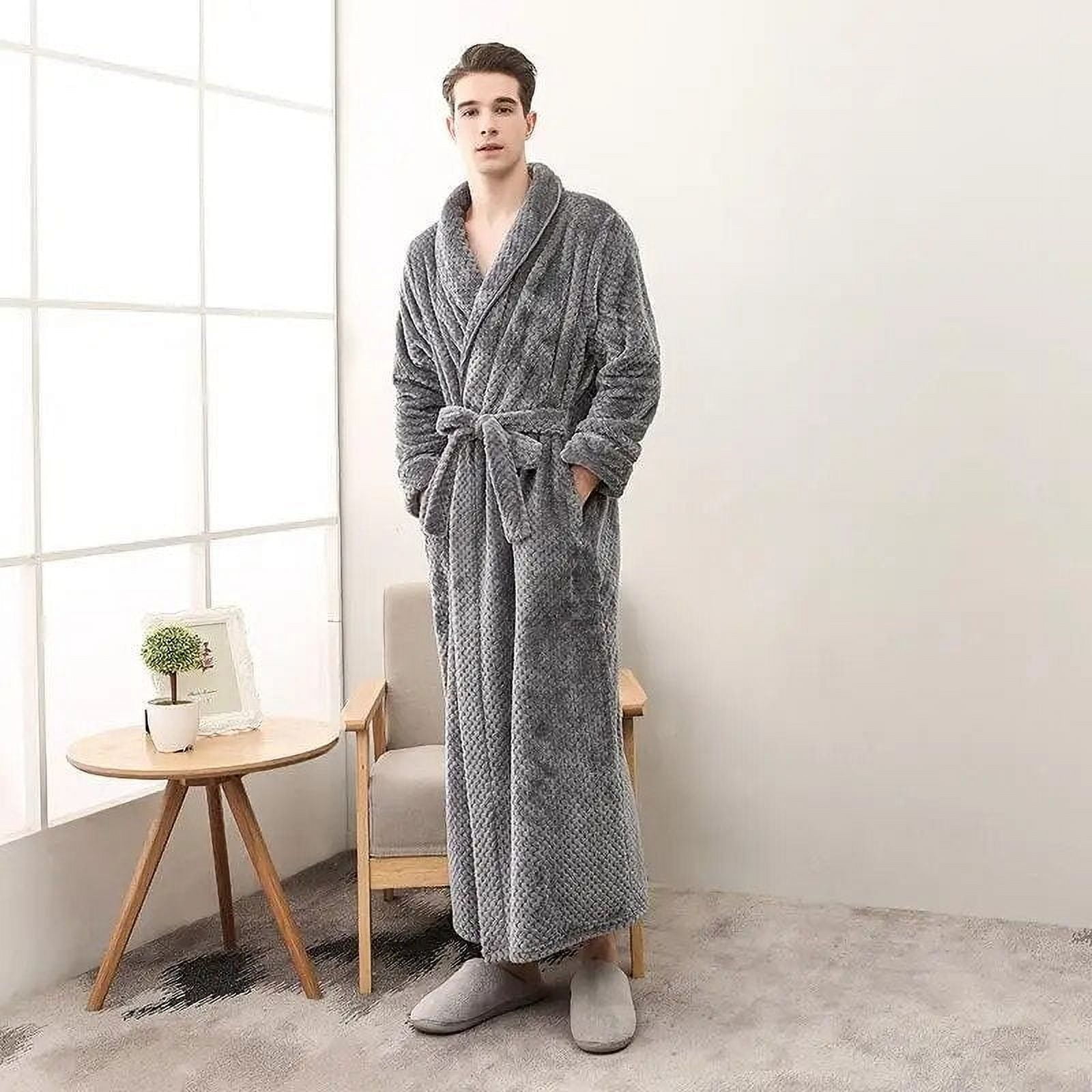 Men Plus Size 3XL Flannel Kimono Bath Gown Ultra Long Large Robe Coral ...