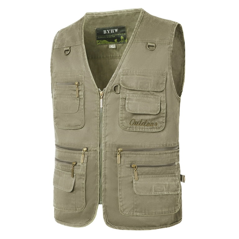 Men Plus Size Multi-Pockets Utility Cargo Vest Outdoor Work Hiking Fishing  Photo Safari Vest Sleeveless Jacket Outwear