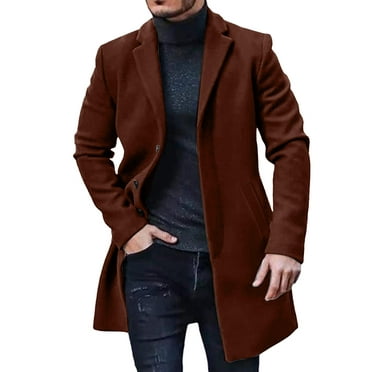 Men Slim Winter Coat Lapel Collar Long Sleeve Padded Leather Jacket ...