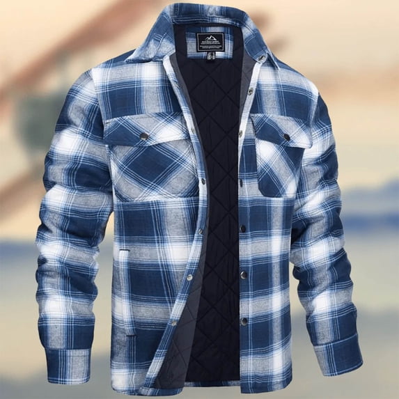 Men Plus Size Winter Long Sleeved Cardigan Jacket Zipper Casual Fashion Thicken Lattice Turn-down Collar Long Sleeve Jacket