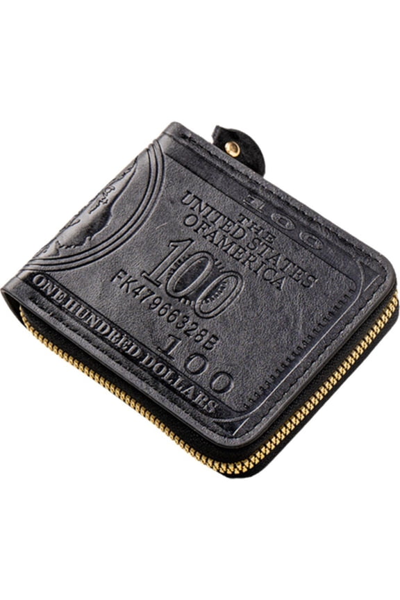 Men Pockets Card US Dollar Pattern Wallet Leather Wallet Coin Purse Credit Card Photo Holder Purse Zipper Wallet Perfect Unique Gift for Men