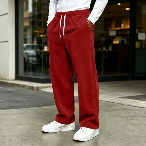 Men Pockets Pants Sweatpant Casual Solid Loose Winter Drawstring Long Pants