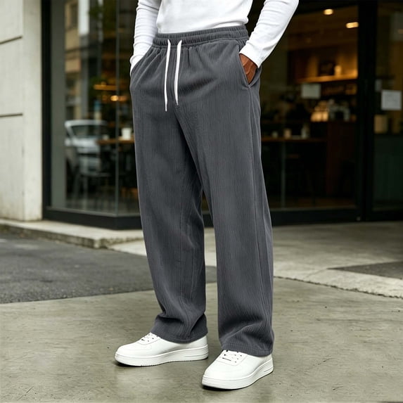 Men Pockets Pants Sweatpant Casual Solid Loose Winter Drawstring Long Pants