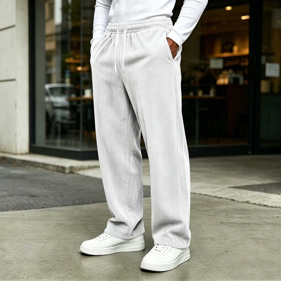 Men Pockets Pants Sweatpant Casual Solid Loose Winter Drawstring Long Pants