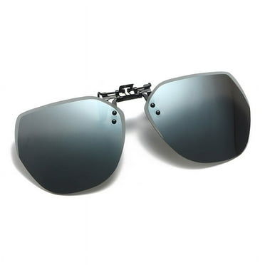 Men Polarized Clip On Sunglasses Women Flip Up Sunglasses Square Cut Edge Lenses Driving Night Vision Fishing Goggle-Water Silver-routine