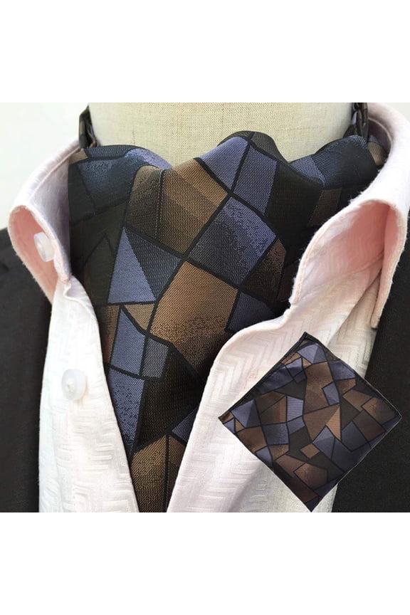 Men Polka Dots Paisley Flower Cravat Ascot Handkerchief Scarf Pocket Square Set
