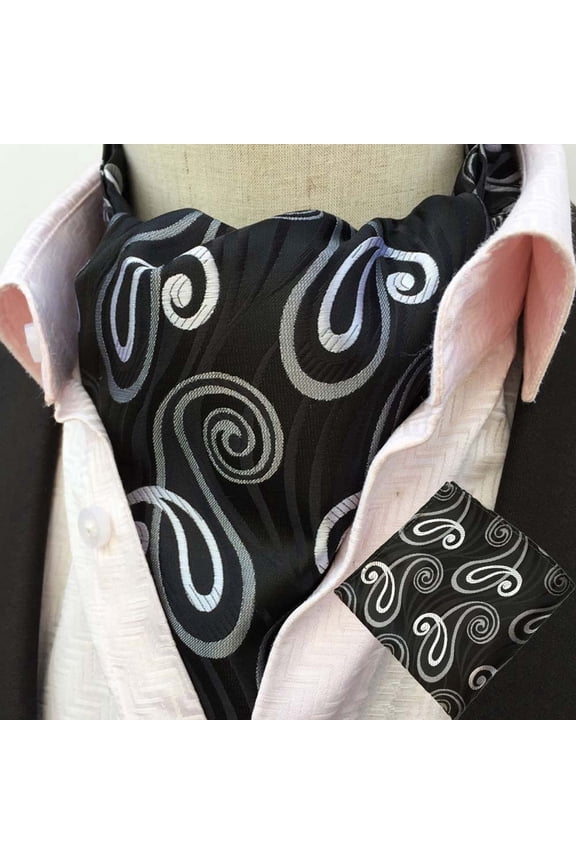 Men Polka Dots Paisley Flower Cravat Ascot Handkerchief Scarf Pocket Square Set