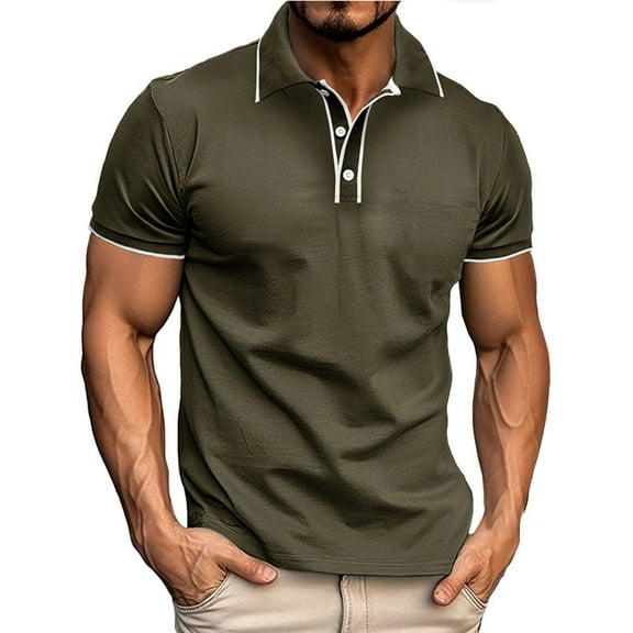 Men Polo Shirt Beefy Stretch Tops Dressy Short Sleeve Lightweight Jogging Tshirts Textured Shirt Men Work Army Green L