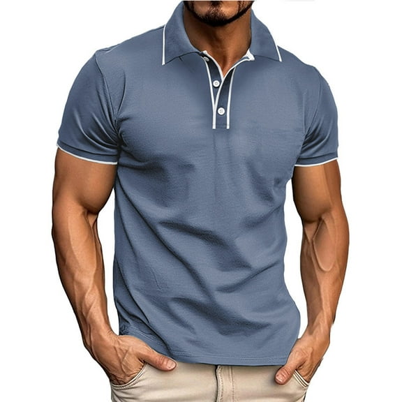 Men Polo Shirt Beefy Stretch Tops Dressy Short Sleeve Lightweight Jogging Tshirts Textured Shirt Men Work Blue L