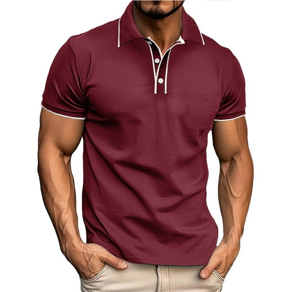 Men Polo Shirt Beefy Stretch Tops Dressy Short Sleeve Lightweight Jogging Tshirts Textured Shirt Men Work Wine XXL