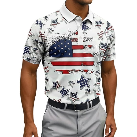 Men Polo Shirt Independence Day 250th Anniversary American Flag Print Short Sleeve Patriotic Summer Lightweight Blouse