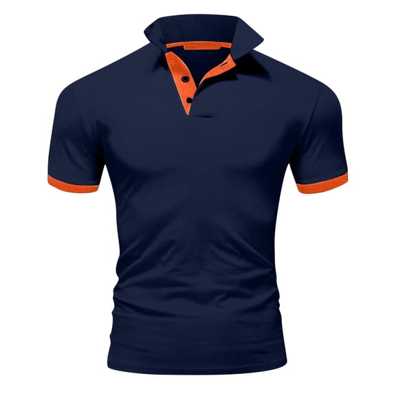 Men Polo Shirt Short Sleeve Button Tee Shirt Basic Blue Men Summer Outfits