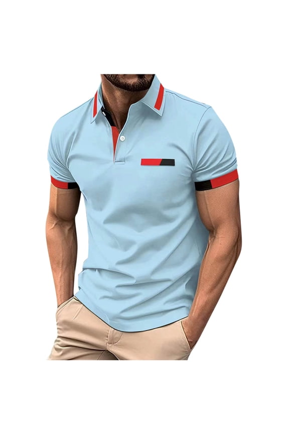 Men Polo Shirt Slim Fit Short Sleeve Cotton Golf Shirt Solid Performance Casual T-Shirts Sky Blue M