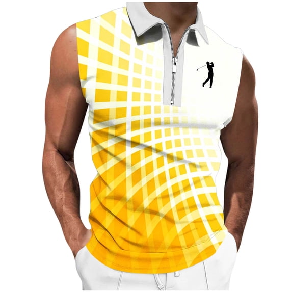 Men Polo Shirt Slim Fit Sleeveless Golf Shirt Performance Casual T-Shirts Yellow L