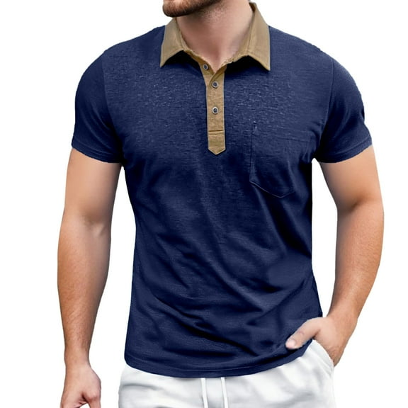 Men Polo Shirts Business Smoothing Button Collared Short Sleeved Basic Top with Pocket Casual Comfortable Stretch Performance Dress Shirts for Men
