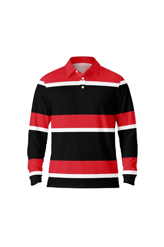 Men Polo Shirts Button Down Striped Casual Collared Long Sleeve Tops Fall Loose Fit Comfy Breathable Mens Shirts
