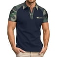 thumbnail image 1 of Men Polo Shirts Camo Short Sleeve Button Collared Tops with Pocket Casual Color Block Relaxation T Shirts for Man, 1 of 9