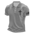 thumbnail image 1 of Men Polo Shirts Casual Crucifix Printed Short Sleeve Button Up Collared Tops Summer Sport Breathable Shirts for Men Light Gray XXXL, 1 of 3