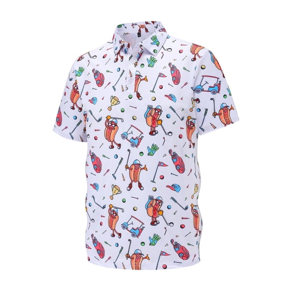 Men Polo Shirts Cute Cartoon Print Short Sleeve Polo Shirt Lightweight Casual Top Slim Fit Men'sTshirts