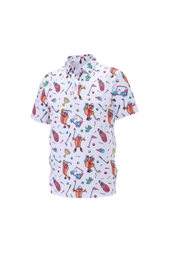 Men Polo Shirts Cute Cartoon Print Short Sleeve Polo Shirt Lightweight Casual Top Slim Fit Men'sTshirts