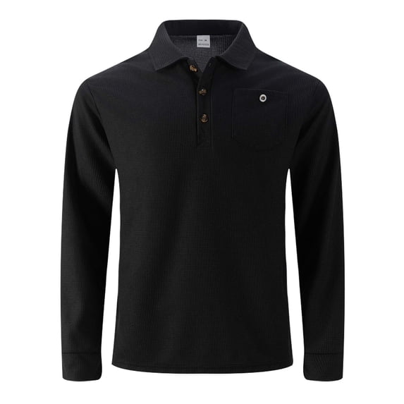 Men Polo Shirts Fall Winter Long Sleeve Tops Solid Color Button Down Collared Casual Soft Shirts for Men