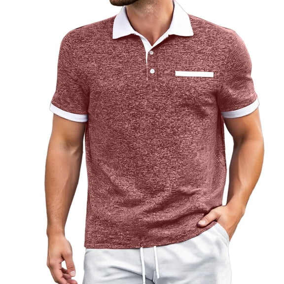 Men Polo Shirts Golf Business Button Collared Short Sleeved Basic Top with Pocket Casual Stretch Performance Comfortable Mens T-Shirts