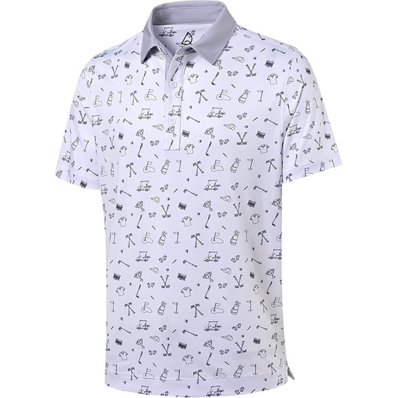 Men Polo Shirts Golf Club Print Collar Short Sleeve Performance Wicking Classic Fit Button Graphic White Mens T-Shirts