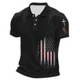 thumbnail image 1 of Men Polo Shirts Golf Flag Printed Short Sleeve Button Up Collared Tops Casual Breathable Workout Summer Sport T Shirts for Man Black L, 1 of 3