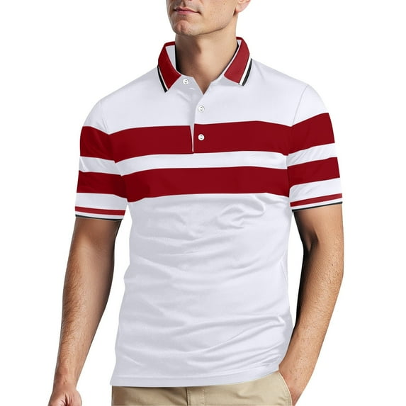 Men Polo Shirts Golf Short Sleeve Stripe Sports Casual Business Tops Comfortable Summer Breathable Mens Dress Shirts