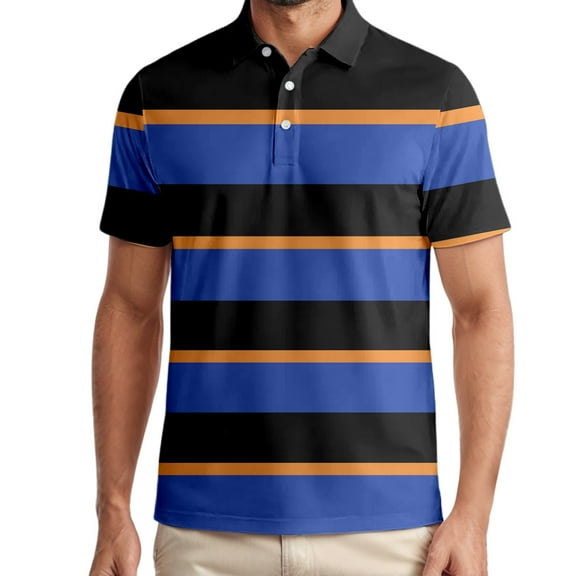 Men Polo Shirts Golf Striped Short Sleeved Button Up Collared Top Performance Stretch Athletic Regular Breathable Shirts for Men