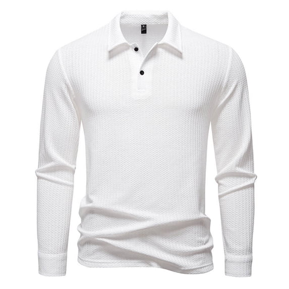 Men Polo Shirts Long Sleeve Button Tees Shirt Lightweight White Men's Fashion