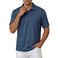 thumbnail image 1 of Men Polo Shirts Short Sleeve Quarter Button Up Tee Shirt Basic Blue Mens Casual Dress Shirts, 1 of 4