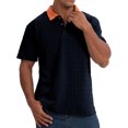 thumbnail image 1 of Men Polo Shirts Short Sleeve Tshirt Top Trendy Jacquard Blouses with Pocket Two-Tone Collared Tops Trendy Business Outfit Clothing, 1 of 5