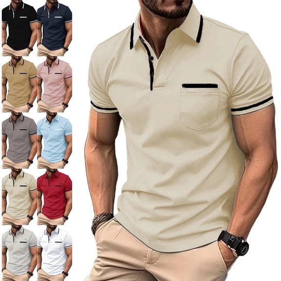 Men Polo Shirts Short Sleeve with Pocket Golf Polo Wicking Shirts for Men Casual Collared T-Shirts Khaki S