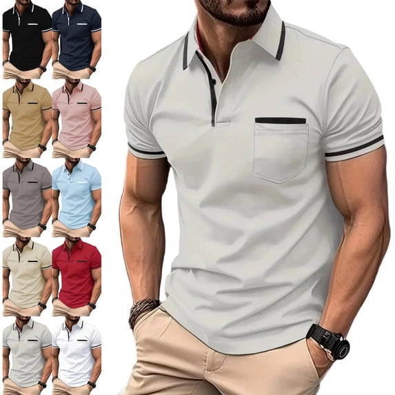 Men Polo Shirts Short Sleeve with Pocket Golf Polo Wicking Shirts for Men Casual Collared T-Shirts Light Gray 3XL