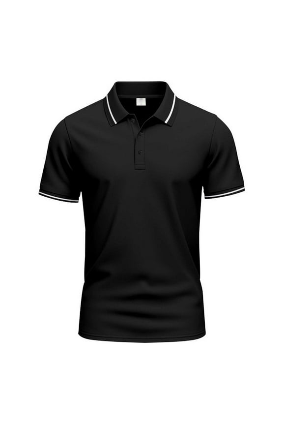 Men Polo Shirts Solid Color Short Sleeve Button Down Collared Tops Slim Fit Stretch Athletic Golf T Shirts for Man