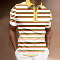 thumbnail image 1 of Men Polo Shirts Stripe Zipper Rainbow Short Sleeve Top with Collar Golf Summer Slim Fit Mens Dress Shirts White XXL, 1 of 5