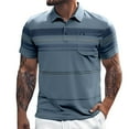 thumbnail image 1 of Men Polo Shirts Striped Button Collared Short Sleeved Top with Pocket Casual Loose Comfortable Trendy Business Mens T-Shirts, 1 of 5