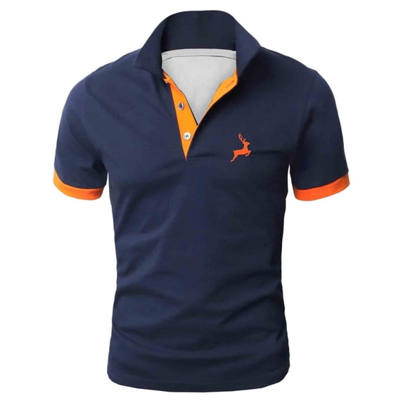 Men Polo Shirts Summer Golf Short Sleeve Button Up Collared Business Tops Comfortable Work Slim Fit Stretchy T Shirts for Man Navy1 XXL