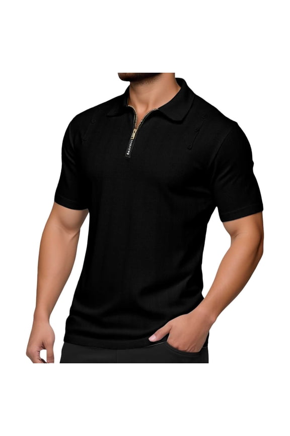 Men Polo Shirts Summer Zipper Collared Short Sleeve Tops Comfortable Stretch Sport Moisture Wicking Dress Shirts for Men